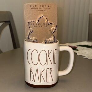 Rae Dunn Cookie Baker Mug and Cutter Set - White and Brown